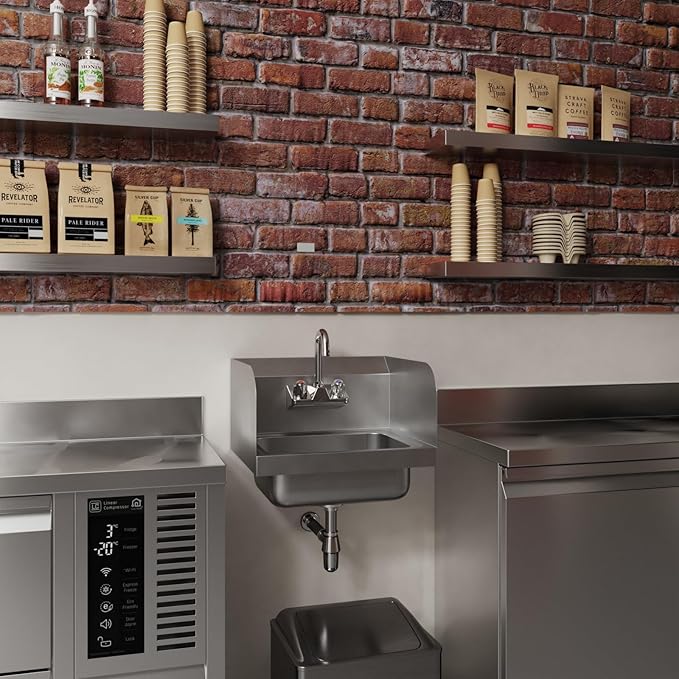 AmGood Stainless Steel Wall Mount Hand Sink with Faucet and Sidesplash 17" x 15" | NSF Commercial Hand Washing Basin For Restaurant, Kitchen and Home | Bowl Size: 10" x 14"