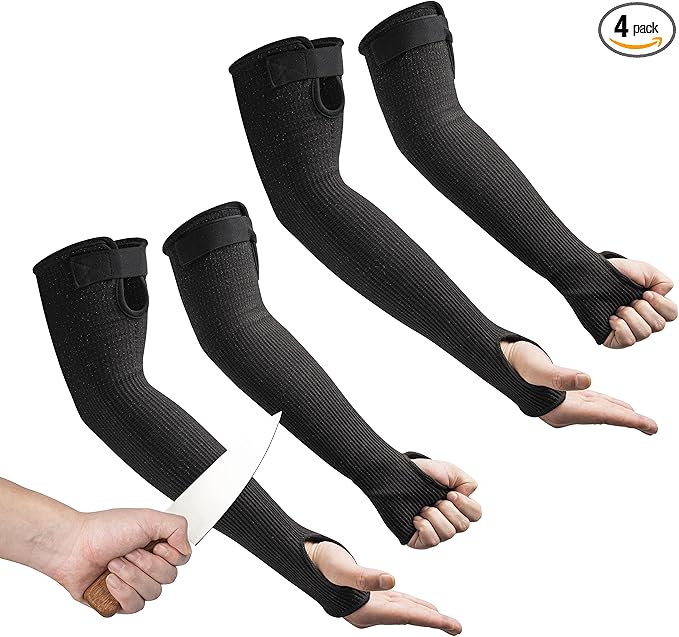 OriStout Cut Resistant Farmers Sleeves with Thumb Hole, Black, 2 Pairs, Protective Arm Sleeves, for Gardening, Welding, Kitchen, Arm Guards for Biting, Pet Grooming