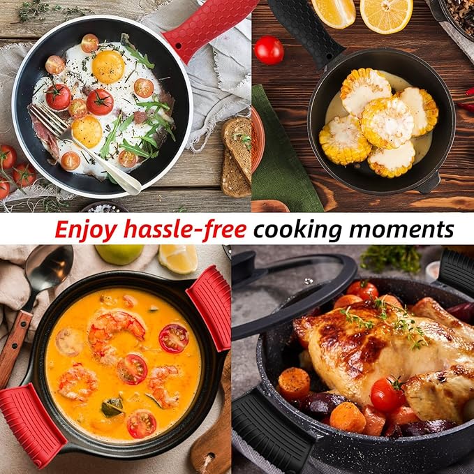4 Pack Silicone Hot Handle Holder Cover Cast Iron Handle Cover Silicone Pot Holders Heat Resistant Assist Pan Handle Sleeve Non-Slip Pot Handle Covers for Cast Iron Skillet Metal Pan