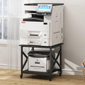 2 Tier Large Printer Stand, 23.6 x 23.6 x 22.6 Inches Square Printer Table with Storage Shelf, Rolling Printer Cart with Industrial Wheels for Home Office, Mini Fridge Stand Table - Black
