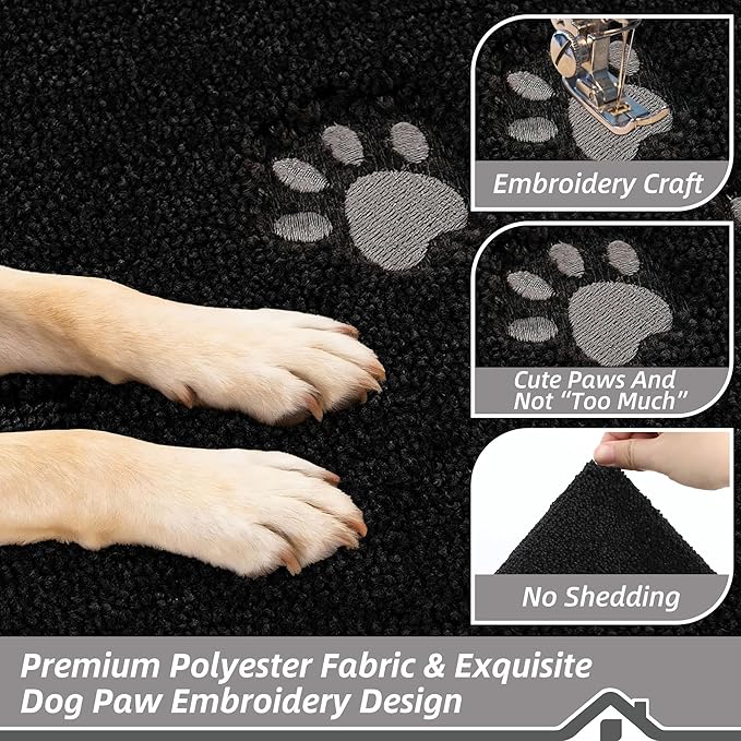 BEQHAUSE Dog Door Mat for Muddy Paws 32"x48" Dirt Trapper Absorbent Doormat Non Slip Entryway Rugs Washable Stain Resistant Welcome Floor Mat Soft Low-Profile for Front Back Door, Black