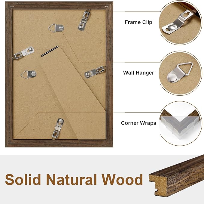 Vittanly 5x7 Picture Frame, Solid Wood Frame with Plexiglass, Includes 4x6 Mat, Wall Hanging or Tabletop for Home Decor, Brown, 1 Pack