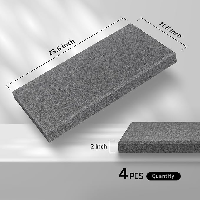 UMIACOUSTICS 4 PCS Fiberglass Acoustic Panels, 2“ Thick 23.6" x 11.8" Sound Absorbing Panels, Heather