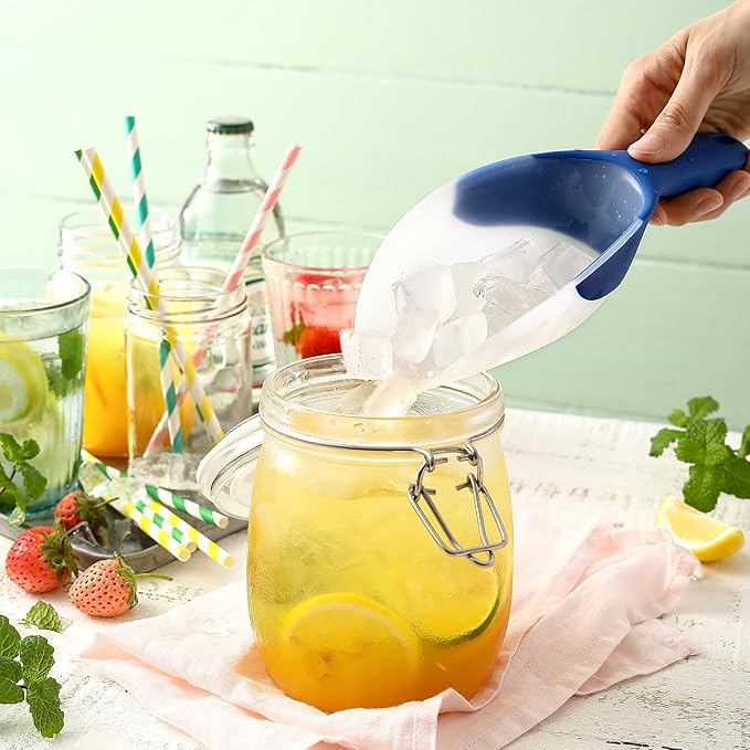 Spring Chef Magnetic Ice Scoopers for Freezer - BPA-Free Plastic Scoop with Soft Grip Handle - Food Scoops for Ice Machine, Popcorn, Pet Food, Flour - Dishwasher Safe Scooper - Set of 2 - Sapphire