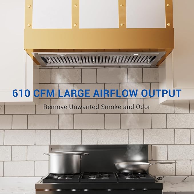 CT Copper Tailor Built-in Range Hood Insert/Liner 36 Inch,610 CFM Vent with 4-Speed Fan, LED Light, Dishwasher-safe Baffle Filter,Stainless Steel