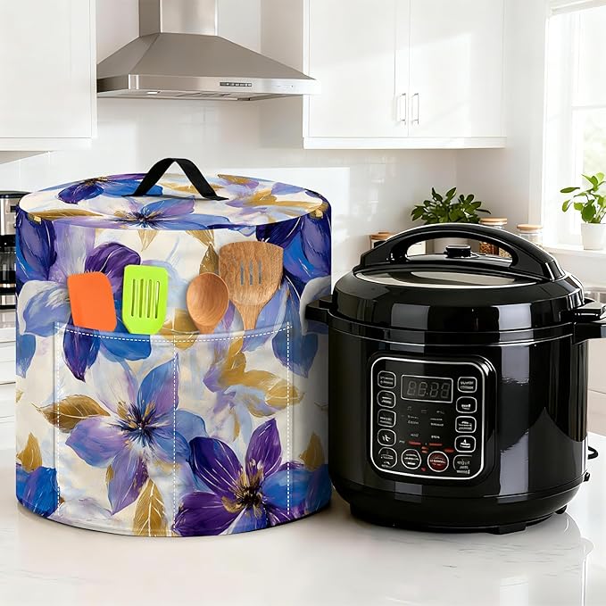 Kitchen Appliance Accessories Dust Cover for 3-6-8 Quart Instant Pot, Pressure Cooker, Air Fryer & Crock Pot,Decorative Appliance Cloth Cover with Top Handle & Storage Pockets (Purple, 8 Quart)