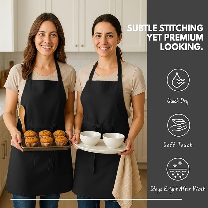 Native Fab Kitchen Apron 2 Pack - 100% Cotton Adjustable, Durable Apron with Pockets, Perfect for Cooking, Baking, Grilling