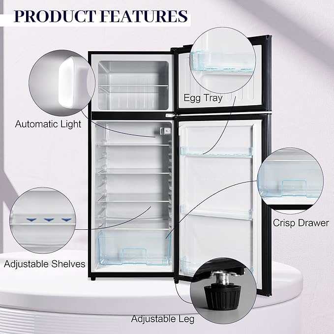 7.5 Cu. Ft. Compact Fridge with Freezer, Double-Door Refrigerator with Adjustable 7-Level Thermostat, Dorm Fridge for Kichen, RV, Office, Apartment, College, Blue