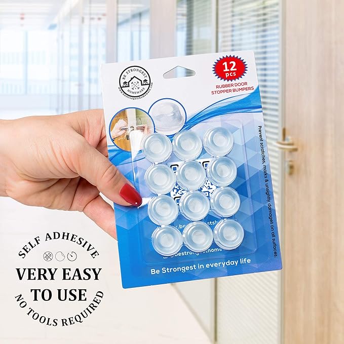 Door Bumper - Small Size Rubber Bumpers - Clear Door Stoppers for Wall - Wall Protector Clear Rubber Door Stop 12 in Pack - Shower Door Bumpers for Wall- Stick on Hard Bumpers for Walls Heavy Use (12)