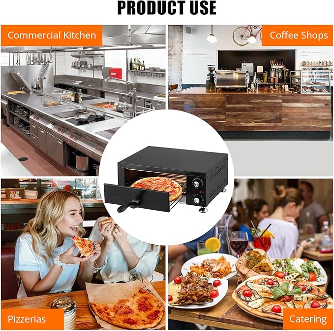 Electric Pizza Oven 12 inch Countertop Pizza Oven, Commercial Pizza Maker Machine with Timing & Temp Control, Stainless Steel Pizza Cooker for Restaurant Home, 1100W 110V Black