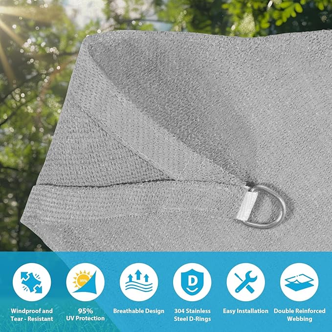 Amagenix Sun Shade Sail 16'X30' Curved Edge Outdoor Shade Canopy Light Grey Breathable 95% UV Block Shade Cloth for Patio Garden Backyard (We Make Custom Size)