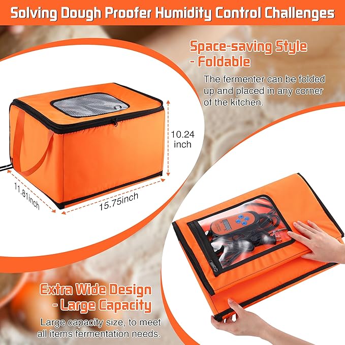 Proofing Box with Heater, Bread Proofing Box with 41℉-122℉ Temperature and Timer Controller, Collapsible Zippered Temperature Proofer for Bread, Pizza and Yoghurt Making