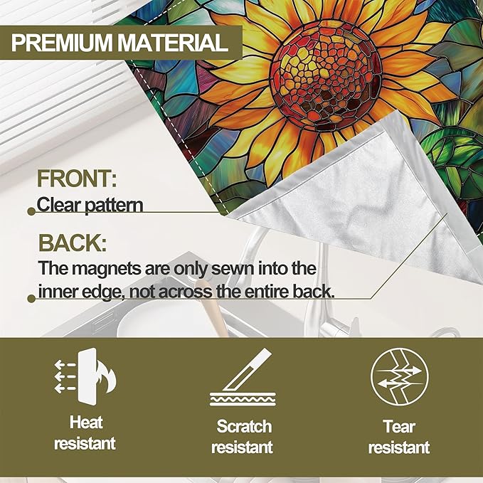 Magnetic Dishwasher Cover,Stained Glass Reusable Dishwasher Magnetic Cover Sunflower Colorful Decorative Door Covers Panel for Home Kitcen 23" x 26"