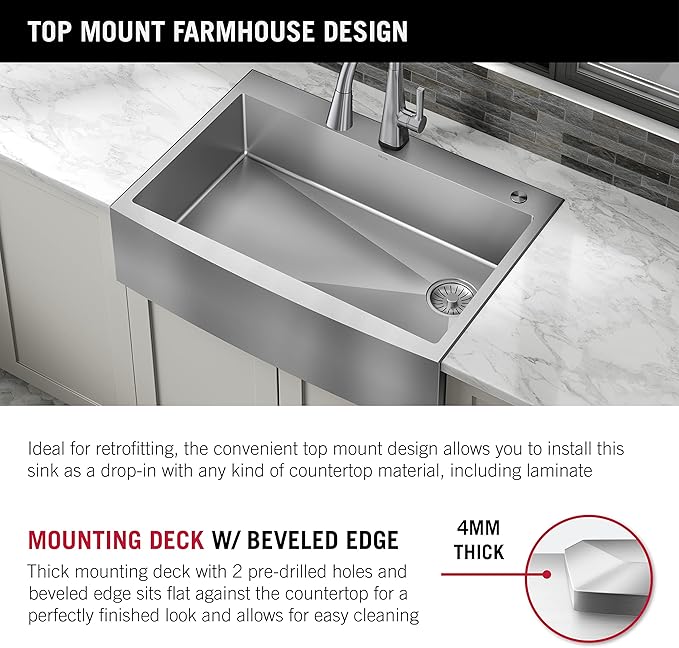 DELTA FAUCET Delta Lenta 30-inch Retrofit Farmhouse Apron Front 16 Gauge Stainless Steel Single Bowl Kitchen Sink for Undermount/Drop-In Installation with Accessories, 95J132-T30S-SS