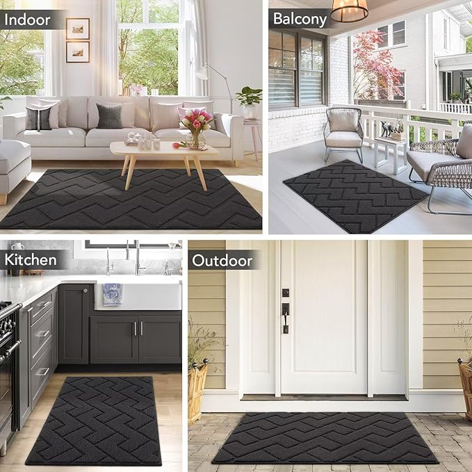 hicorfe Dirt Trapper Indoor Doormat,20"x59" Welcome Door mat,Non Slip Backing Washable Door Mats,Absorbent and Resistant Low-Profile Entrance Inside Floor Mat for Front Back Door,Entryway (Charcoal)