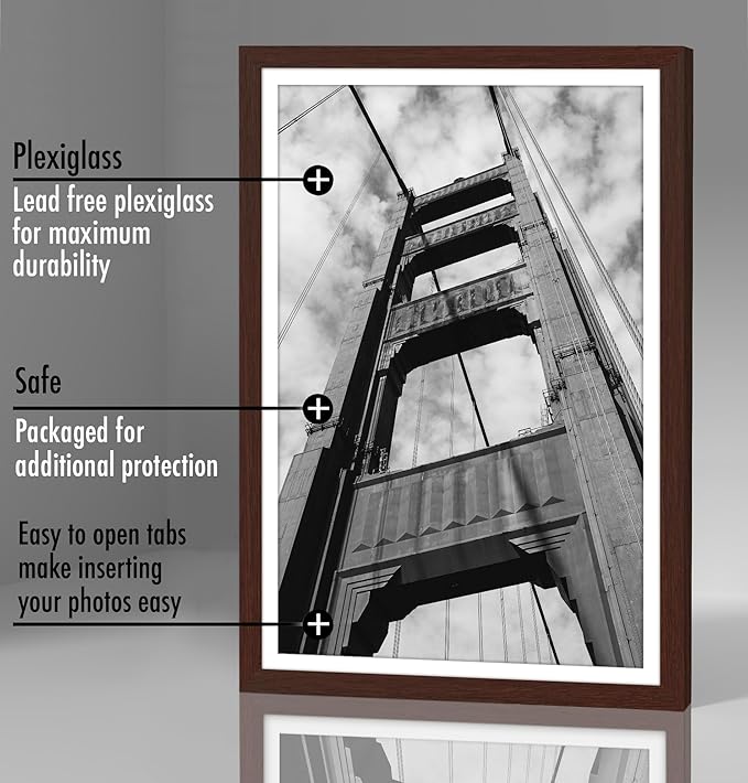 Americanflat 12x18 Poster Frame with Polished Plexiglass - Set of 5 - Use as 11x17 Frame with Mat or Display 12x18 Photo Without Mat - Galleria Collection - Picture Frames for Wall Display - Mahogany