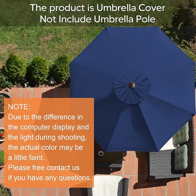 EliteShade USA 9FT Patio Umbrella Replacement Covers 8 Ribs Market Umbrella Canopy Cover (CANOPY ONLY) (Navy Blue)