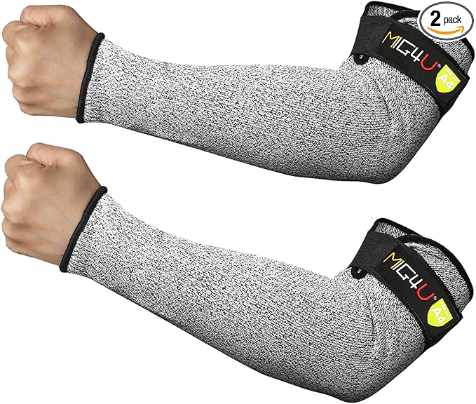MIG4U Cut Resistant Sleeves, Safety Protection Arm Guards for Men and Women Yard Work, Construction, Farm, Gardening, Adjustable Fit, 1 Pair 20" Grey