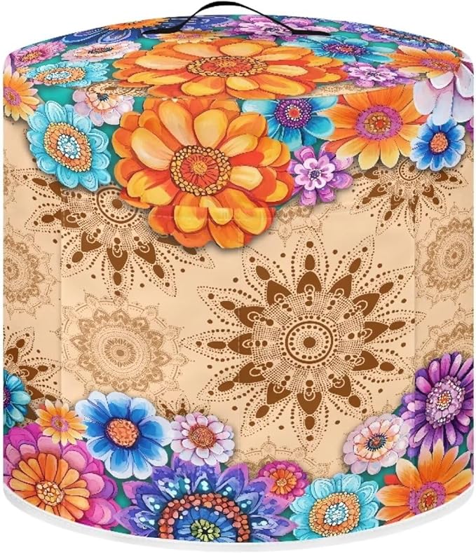 TODIYADDU Vintage Hippie Flower Electric Pressure Cooker Cover Round Protective Cover Bag with Pocket and Handle for Instant Pot or Rice Cooker Kitchen Small Appliance Dust Covers Holiday Presents, S