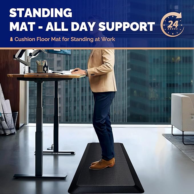 FEATOL Anti Fatigue Mat for Standing, 9/10 Extra Thick Ergonomic Standing Desk Mat, Comfort & Durable Memory Foam Standing Mat at Home,Office All Day (17" x 24", Black, 1PC)