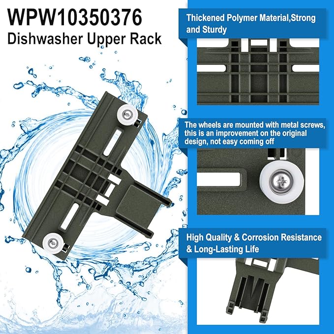 Upgraded W10350376 Dishwasher Upper Rack Adjuster & W10195372 W10195373 Dishrack Adjuster Housing for Kenmore/Whirlpool Dishwasher Parts Top Rack W10350374,W10195840,W10712394 Top Rack Parts,12Packs