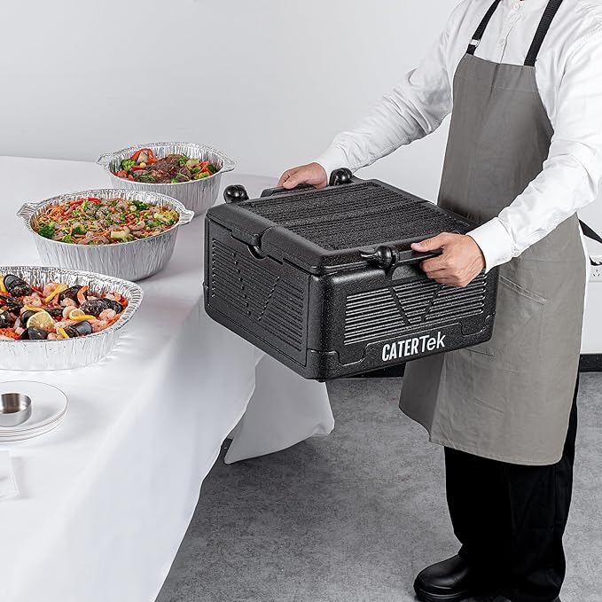 Restaurantware-Cater Tek 25 Quart Catering Hot Box, 1 Top Load Insulated Food Pan Carrier - Holds 1 Full Size 8” Deep Pan, Collapsible, Black EPP Plastic Food Box With Handles, Portable, For Buffet