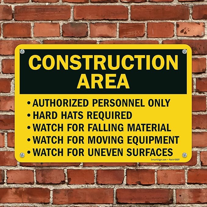SmartSign "Construction Area - Authorized Personnel Only, Hard Hats Required" Sign | 12" x 18" Aluminum