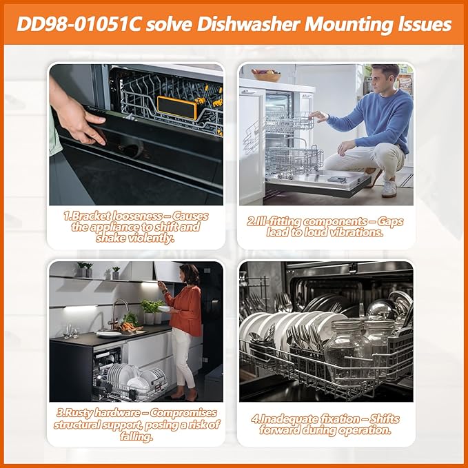 4Pcs DD98-01051C Dishwasher Installation Bracket kit Fit for Samsung DW80M9550UG DW80M9990UM DW80M9550US DW80R9950UG DW80R9950UT DW80R7060US DW80R7061US