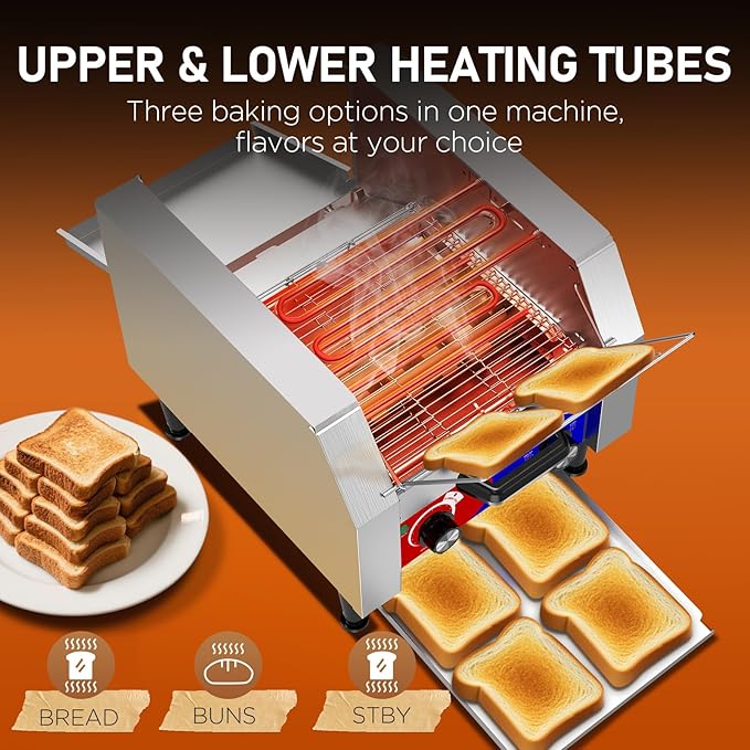 Commercial Conveyor Toaster w/ 2 Slice Wide Slot, 300 Slice/hour Commercial Toaster w/ 10.1’’ Wide and 3‘’ Opening, Industrial Kitchen Cooking bagel w/Stainless Steel and Heavy Duty