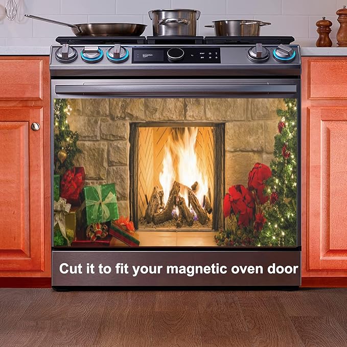 Christmas Dishwasher Cover Panel,Xmas Tree Fireplace Magnet Cover Decal Decorative Magnetic Sticker Washing Machine Cover Home Season Decor,26" x 23"