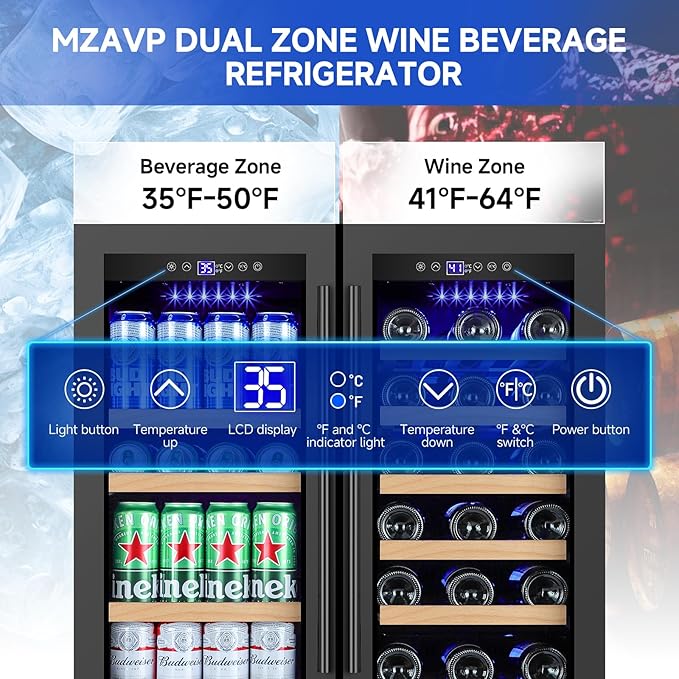 30 Inch Wine and Beverage Refrigerator, Dual Zone Wine Beverage Cooler, 30" Wine Cooler Under Counter or Freestanding Wine Beer Fridge with Upgraded Cooling, Holds 30 Bottles and 110 Cans, Black
