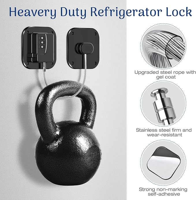Fridge Refrigerator Lock with Combination, Heavy Duty Lock for Cabinet, Drawers, Closet, Safety Easy Install No Keys Needed (Black-2Pack)