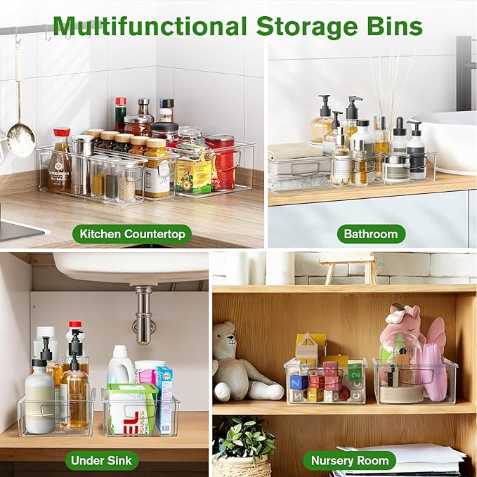 5 Pack Fridge Organizer Bins, Freezer Organizer Clear Stackable Storage Bins with Handles for Pantry, Cabinets, Kitchen, Home Organization Must Haves