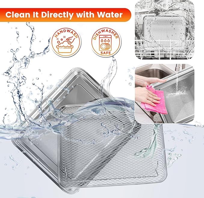 Air Fryer Tray Replacement for Cuisinart TOA-28 AFR-25 Toaster Air Fryer Convection Oven, 11.3 * 9.7'' Non-stick Mesh Air Fryer Stainless Steel Basket Wire Rack Accessories Parts, Dishwasher Safe