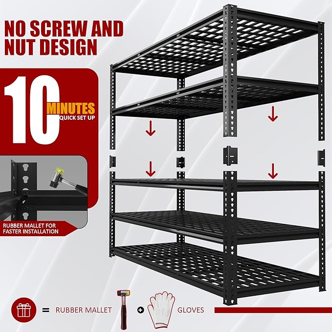60" W Garage Shelving Heavy Duty, 5-Tier Storage Shelves, 3030LBS Adjustable Metal Shelving Units for Basement, Kitchen, Commercial, Warehouse,Pantry, Black