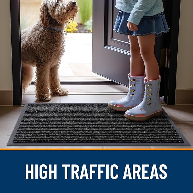 OLANLY Front Door Mat Indoor Outdoor Entrance, Waterproof Heavy Duty Doormat, Fade Resistant, Low Profile, Easy Clean Patio Porch Welcome Floor Mats for Entry, 71x30, Off-Black