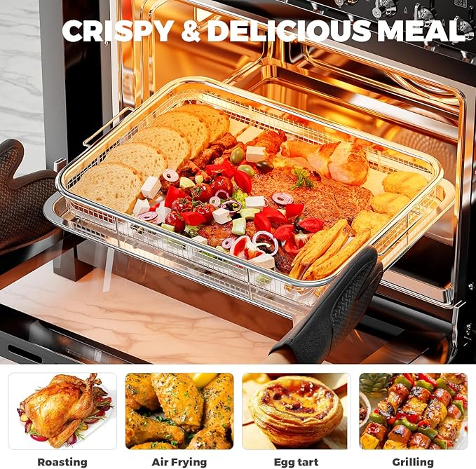 Air Fryer Basket for Oven, Air Fryer Basket and Stainless Steel Baking Tray Pant Oven Air Fryer Pan Rack for Cooking Baking Dishwasher and Broiling (15.3"x11")