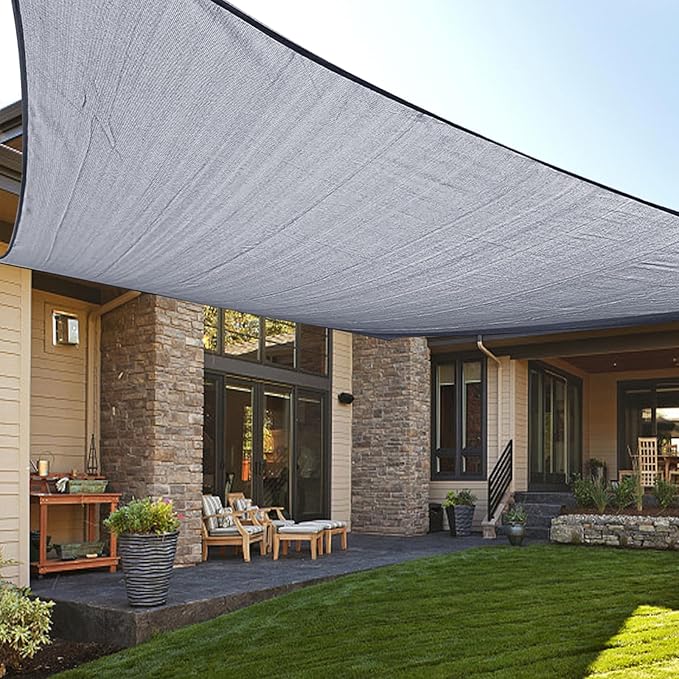 LOVE STORY Custom Size 15' x 15' Silver Grey Sun Shade Sail Canopy Commercial Rectangle Sail Shade Fabric for Patio Garden Backyard Pool (Customized)