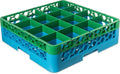 CFS RG16-1C413 OptiClean 16 Compartment Glass Rack with 1 Extender, 5.56", Polypropylene, green/CFS Blue