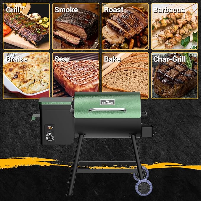 Electric Wood Pellet Smoker Grill 8 In 1 BBQ Grills for Outdoor Grill with Auto Feed & PID Temperature Control (180-450°F) and Rain Cover 456 Sq.In Cook Area for Backyard New House Gifts