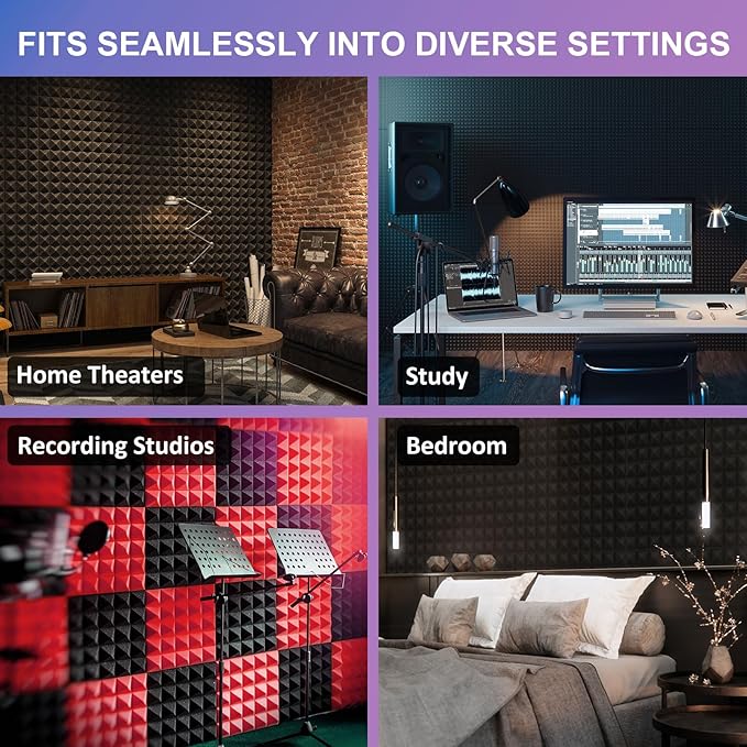 JBER Acoustic Sound Foam Panels, 24 Pack 2" X 12" X 12" Blue and Black Soundproofing Treatment Studio Wall Padding Sound Absorbing Fireproof Pyramid Acoustic Treatment…