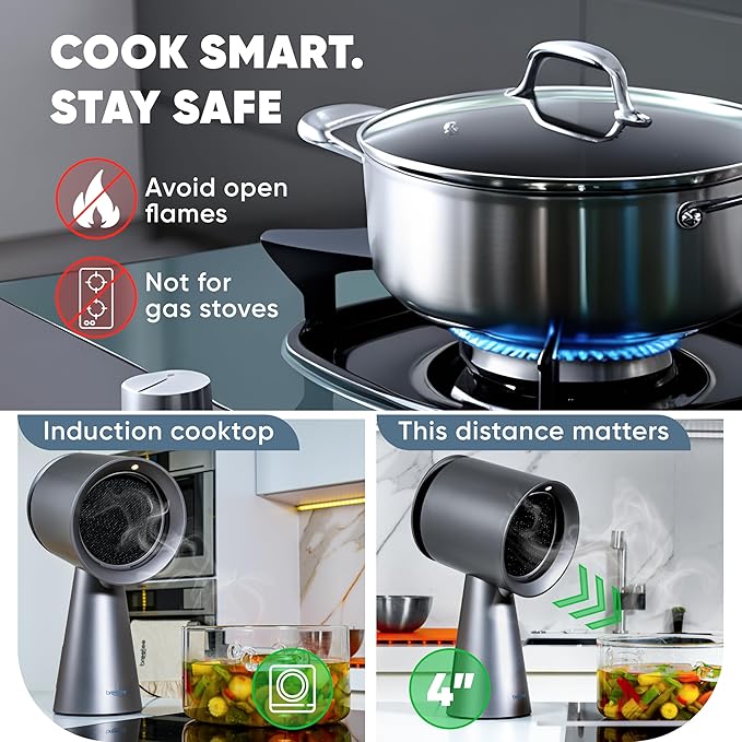 BREETEE Portable Range Hood Kitchen–5-Layer Filter Compact Desktop Exhaust Fan, Powerful 3-Speed Smoke Removal, Low Noise Countertop Range Hood, Oil Cup, for Apartments, Dorm, RV, Indoor BBQ - Grey