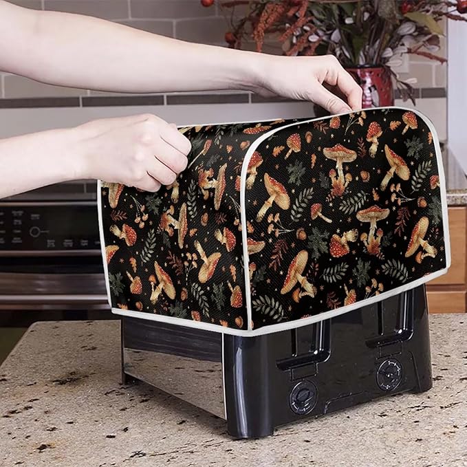 Mushroom Leaves Print 2 Slice Toaster Covers Dust Protection Bread Maker Covers Washable Kitchen Decor Accessories Toaster Cloth Cover Keep Clean