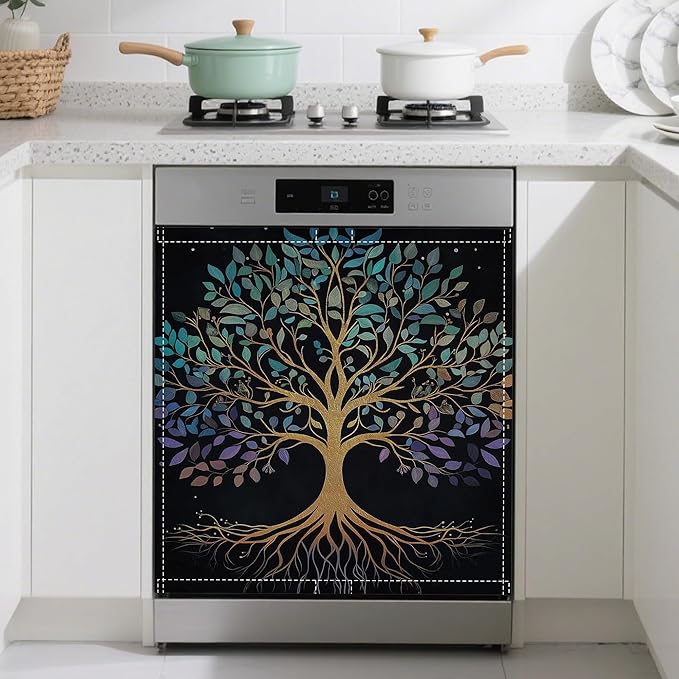 Dishwasher Magnet Cover,Tree of Life Dishwasher Cover Magnetic Home Appliances Refrigerator Decorative 23" x 26"
