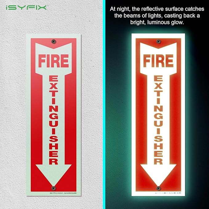 iSYFIX Fire Extinguisher Reflective Signs – 5 Pack 4x12 Inch – 40 mil Thick Polystyrene Plastic, Laminated for Ultimate UV, Weather, Scratch, Water & Fade Resistance, Indoor & Outdoor