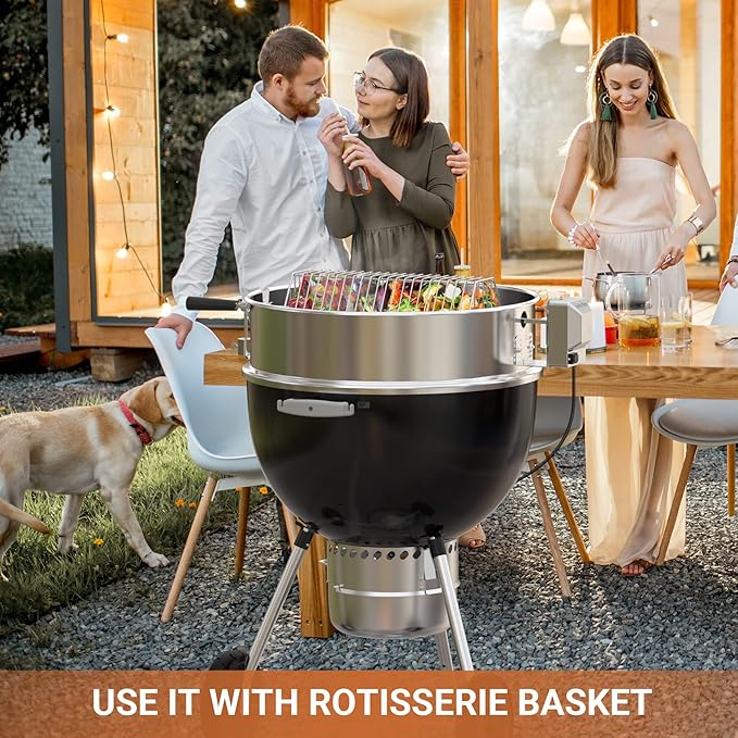 onlyfire Stainless Steel Rotisserie Ring Kit for Weber 22 Inch Charcoal Kettle and Other Similar Grills