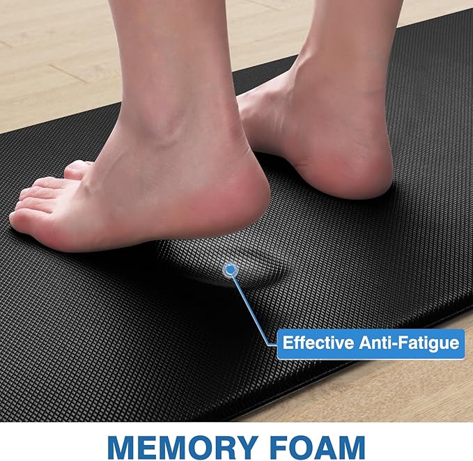 StepRite Kitchen Mats, 2PCS Kitchen Rugs, Cushioned Anti Fatigue Kitchen Mats for Floor, Non-Slip Standing Desk Mat, Waterproof Kitchen Rug Set for Kitchen, Floor, Office, 17.3"x30"+17.3"x59", Black