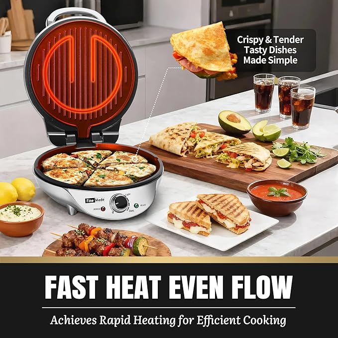 Electric Griddle Nonstick, Multi-Funtional Quesadilla Maker 10 Inch, Electric Grill Indoor, Pancake Griddle & Pan, Smokeless Indoor Grill, Non-stick Surface, Silver