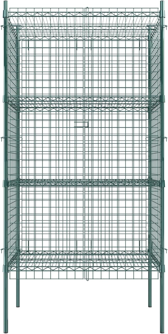 Commercial Grade NSF Listed Metal Wire Mesh Storage Green Epoxy Security Cage Kit 24" x 36" x 74", Perfect for Warehouse, Walk-In Refrigerator, Freezer, Grocery Store, Restaurant