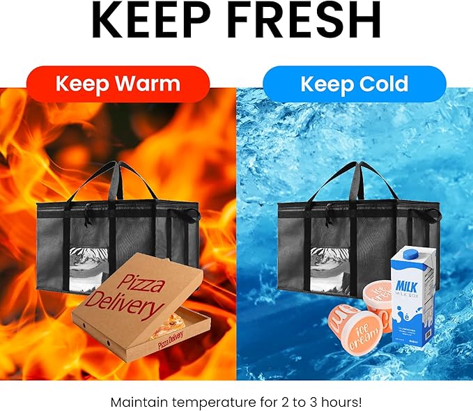 NZ home Insulated Bags for Food Delivery (3XL) Grocery Shopping Cooler Bag, Pizza Delivery, Hot & Cold Catering Tote, Reusable, Foldable & Heavy Duty (Red)